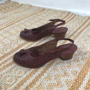 vintage Connie woven leather round toe slingbacks size 6 made in Brazil tassel unique boho preppy cognac brown leather mules fall fashion