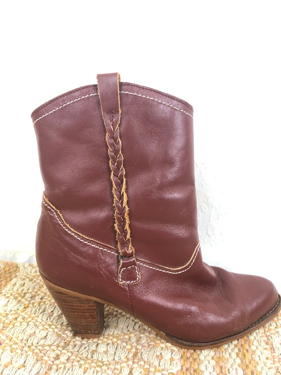 vintage maroon leather sexy boho shearling wester… - image 3