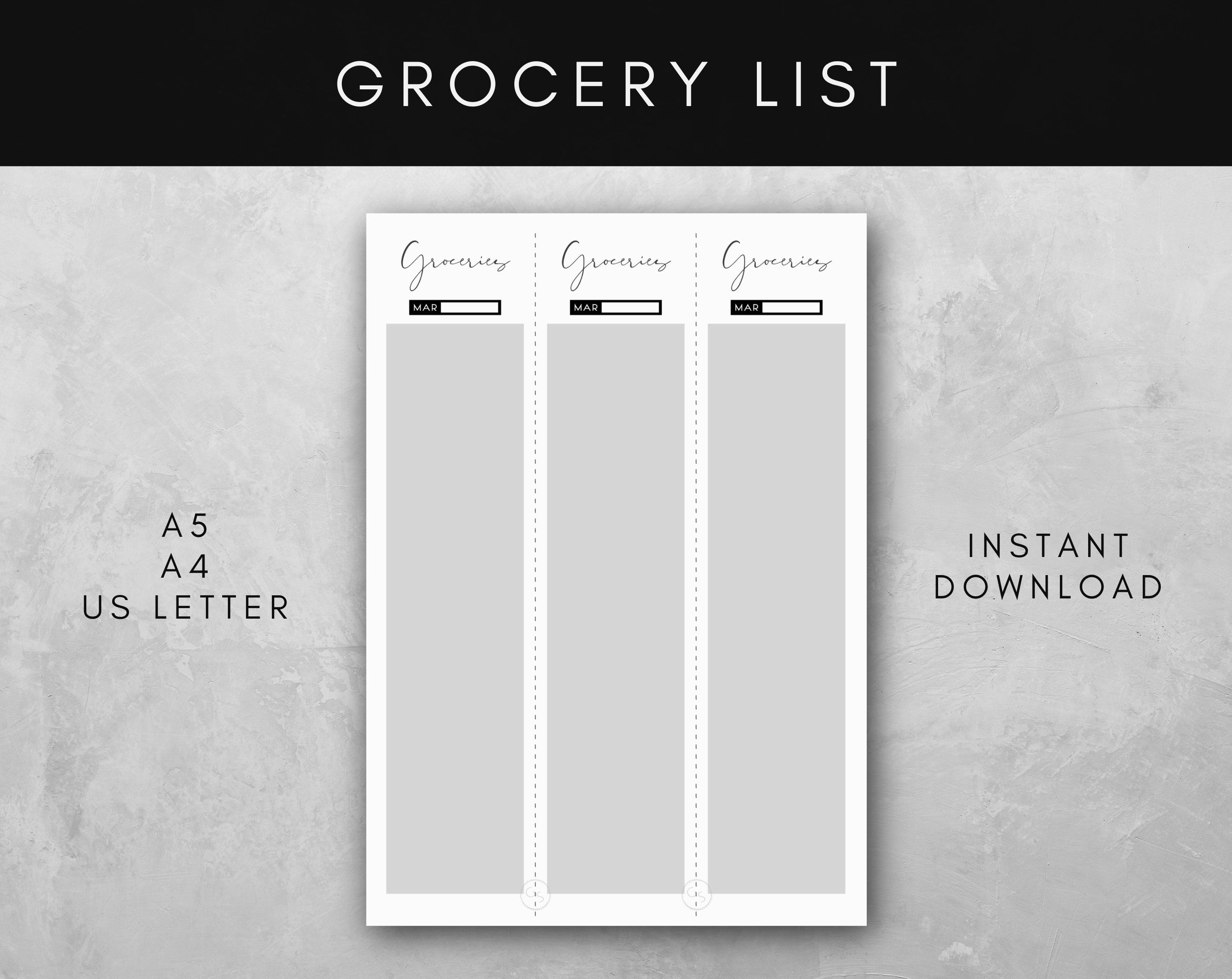 Grocery List Printable Groceries Printable A4, A5, &amp; US Letter Elegant ...