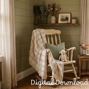 Farmhouse Windowpane Plaid Digital Pattern | Neutral Nursery Fabric in Cream and Taupe