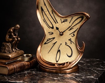 Salvador Dali Style Melted Artnouveau Table Clock. Surreal Desk Clock