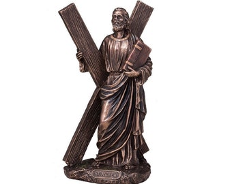 Saint Andrew The Apostles with his Cross Bronze Color Figurine.Saint Andrew Scross