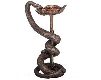 Kaltguss Bronze Schlange auf Mohnblume Kerzenhalter - Veronese Design