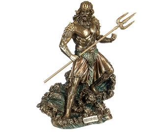 Poseidon Bronzed Statue Figurine.Antike griechische Götter. Zwölf Olympioniken.Gott des Meeres