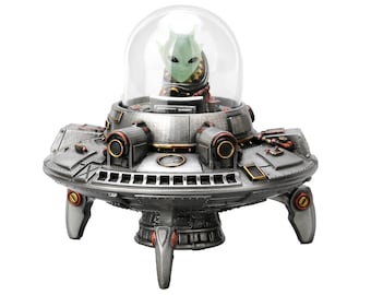 Steampunk Alien in Spaceship.Alien Figurine with Led light