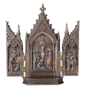 Calvary Triptych Statue: Bronzed Winged Altar (20.5cm)