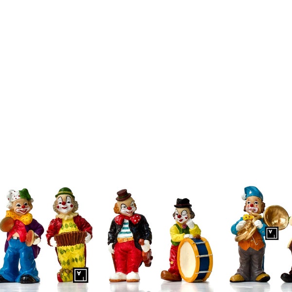 Figurine de six clowns musicaux. Statue de clowns musicaux
