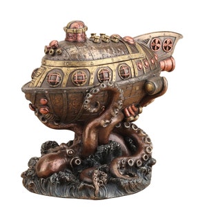 Steampunk Submarine vs Octopus Trinket Box