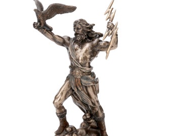 Greek God Zeus Holding Thunder and Eagle Statue