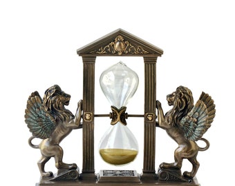 Winged Lions Gold Sand Timer Hourglass