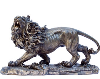 Large Lion Roaring Statue Figurine.Lion Statue.Lion Bronzed Statue.