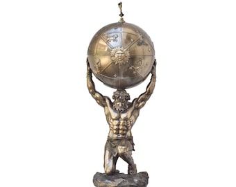 24.60 Inches Large Atlas Titan Statue. Greek Mythology Atlas Titan Jewelry Box Casket