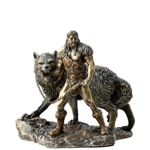 Tyr Statue Figurine.Tyr Battleinf Fenrir Statue Figurine.Norse gods statue.Nordic gods