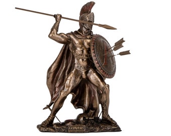 12.79 Inches Leonidas Spartan King Statue. Leonidas with Spear and Shield Sculpture.