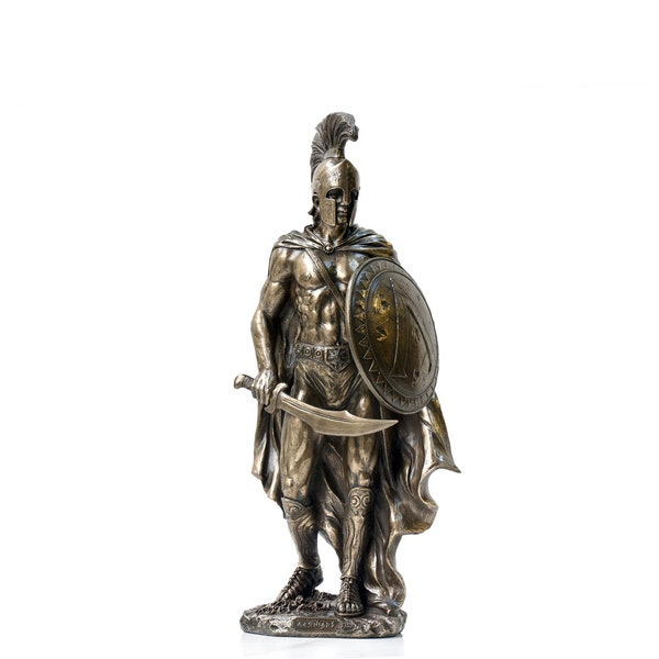 Statue du roi spartiate grec LEONIDAS, finition bronze. Figurine en bronze du roi spartiate Leonidas. 300 cadeaux spartiates.