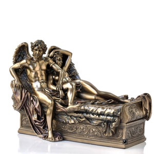 Eros and Psyche Lying Sculpture. Cupid (Eros) and Psyche Statue. Greek Mythology Love