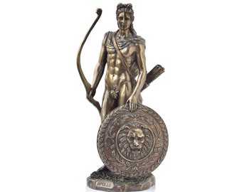 Apollo   Roman Greek God with Shield and Bow Bronzed Statue Figurine