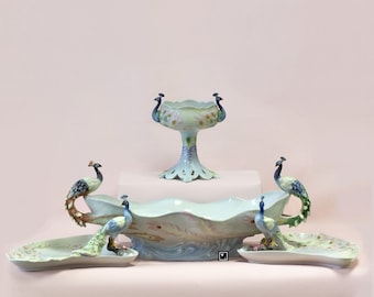 Art Nouveau inspired Peacock centerpiece Porcelain Set