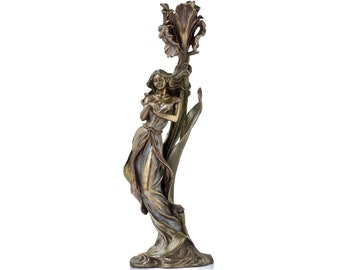 14.17 Inc Art nouveau Candlestick with Girl and Flower Shape