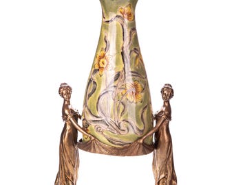 Jugendstilporselein en bronzen vrouwenvaas – elegante bloemen decoratieve vaas – klassiek consoledecor