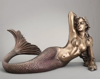 Large Mermaid Lying Back Statue. Sea Goddess Figurine, Coastal Home Decor, Mythology Collector Gift