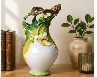 Dragonfly Porcelain Vase: Snapdragon Flower Decor