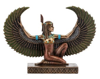 Egyptian Goddess Isis Statue Winged Goddess Egyptian Mythology Sculpture Ancient Egypt Decor Cold Cast Bronze Figurine