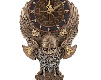 Vegvisir Winged Viking Twin Rune Axes Wall Clock Norse Decor