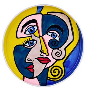 Hand-Painted Picasso-Style Porcelain Plate – A Bold Artistic Statement