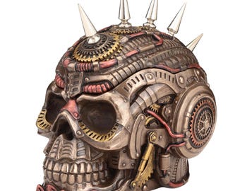 Steampunk Chrome Spike Draugr Skull Trinket Box – Gothic Skull Storage Decor