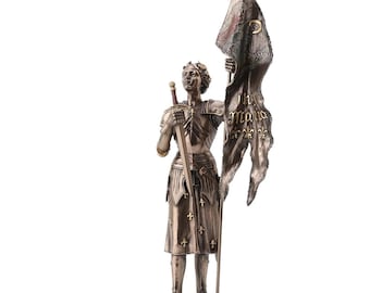 St. Joan of Arc Statue: Hand-Painted Cold Cast Bronze Sculpture
