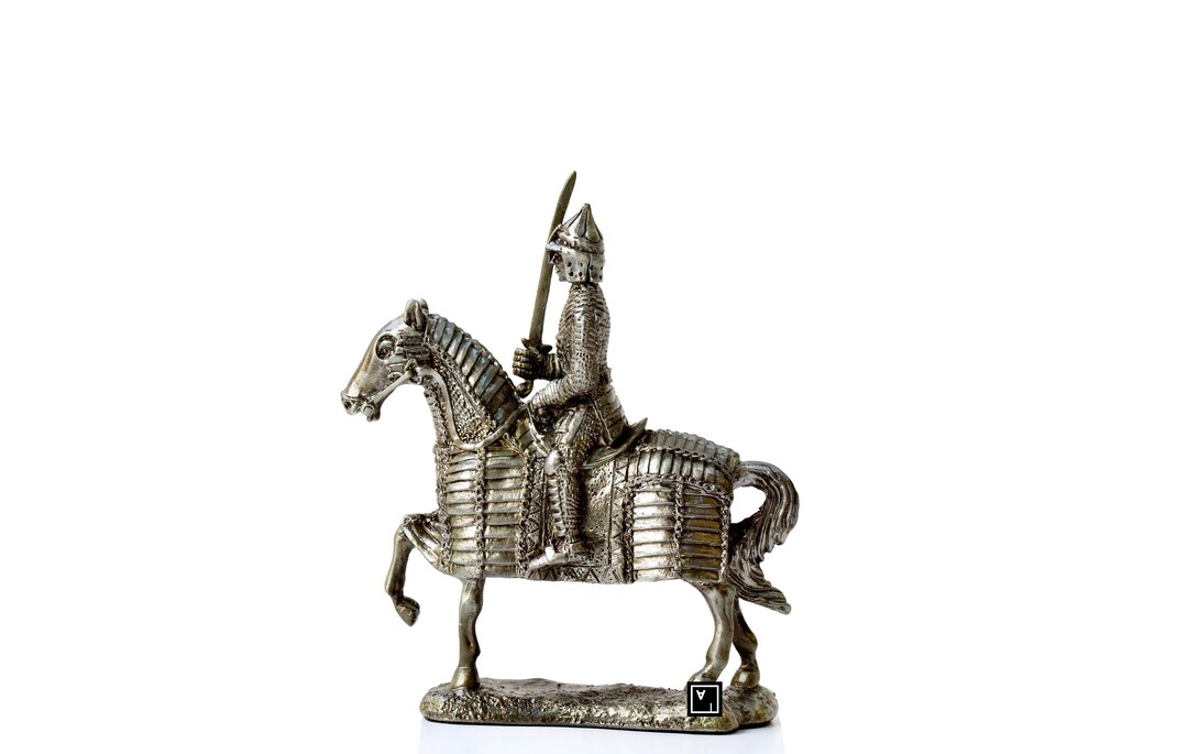 Solid Pewter Medieval Knight With Sword and Horse Statue Etsy