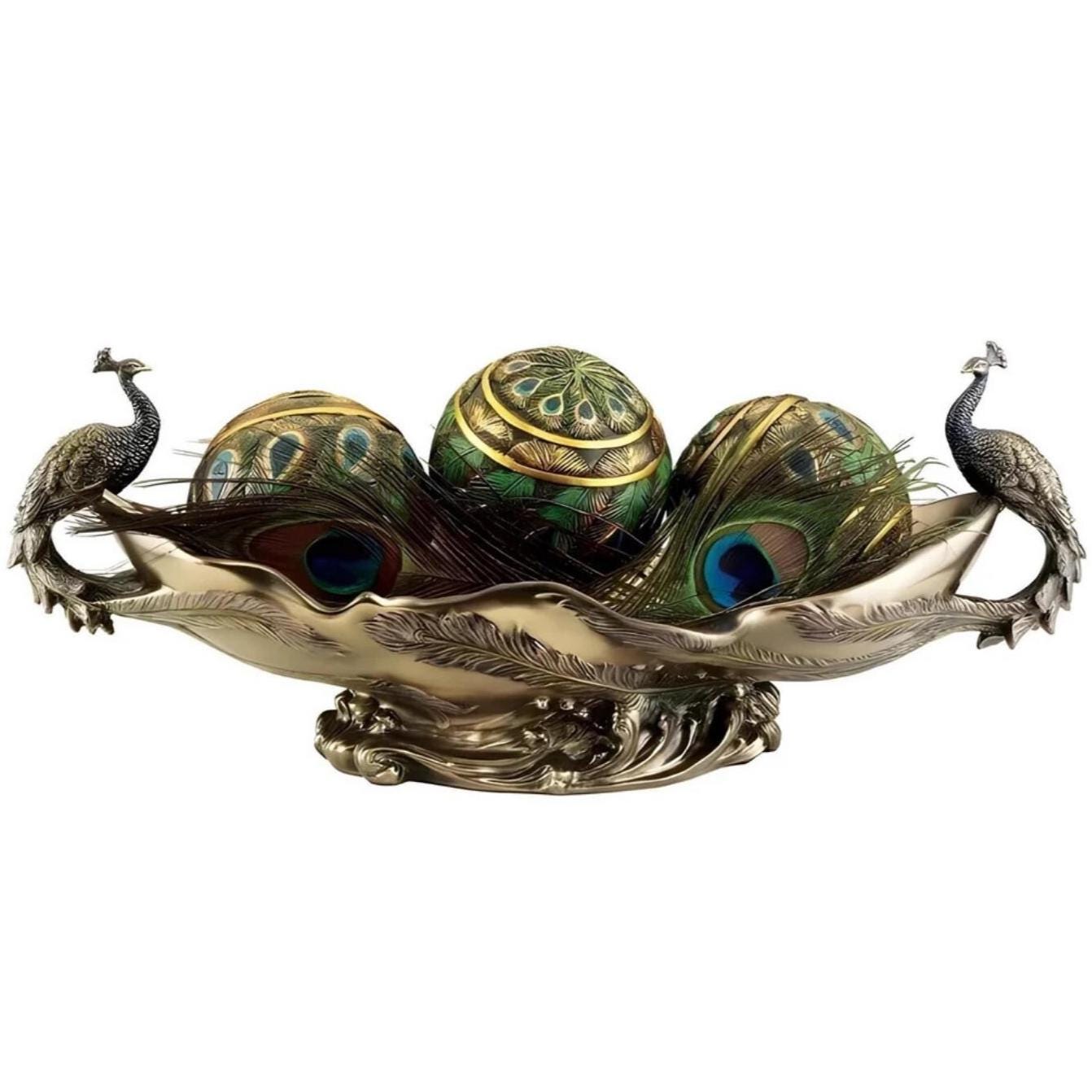 17.51 Inches Art nouveau Large Twin Peacock  Centerpiece Bowl