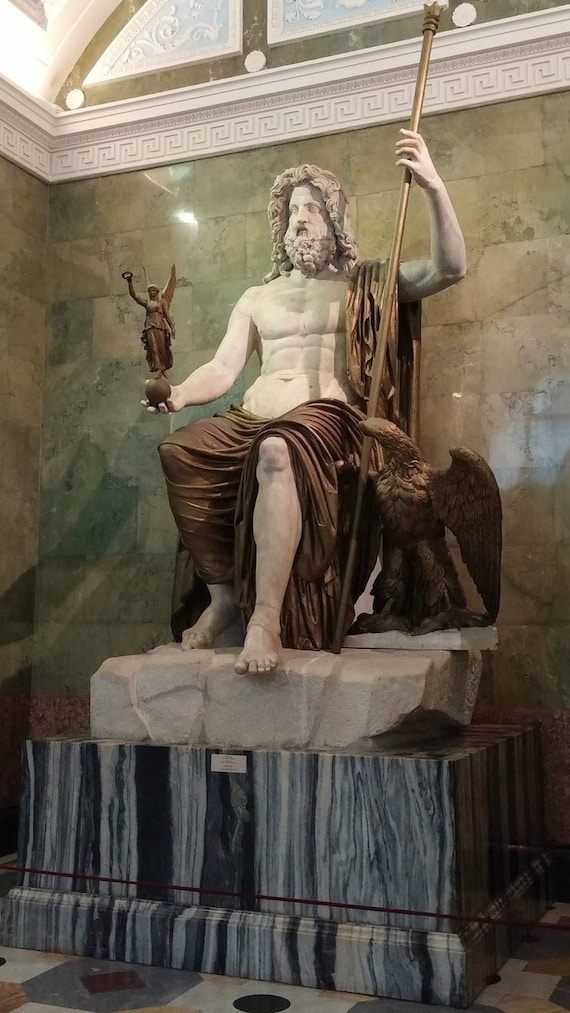 Zeus and Nike Statue Figurine.Ancient Greek god of the sky.Ancient