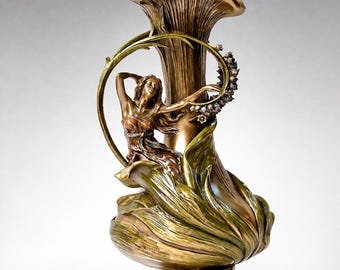 15.35 Inc Art Nouveau Vase with Hyacinths and Woman shape