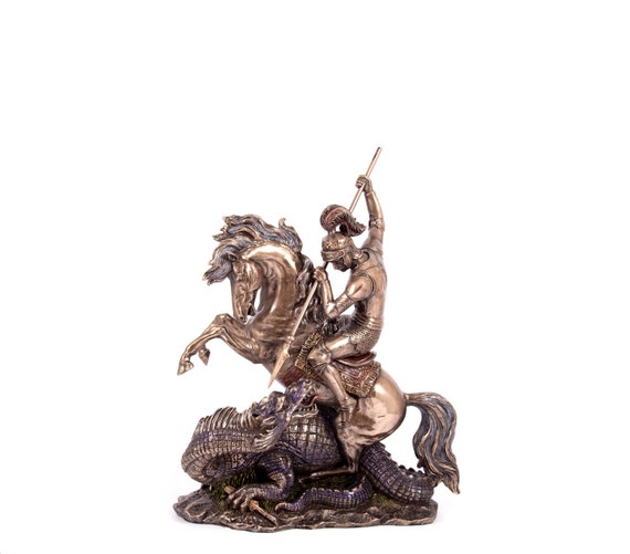 聖ジョージとドラゴンの像：ブロンズ仕上げの戦士の置物 - Etsy 日本