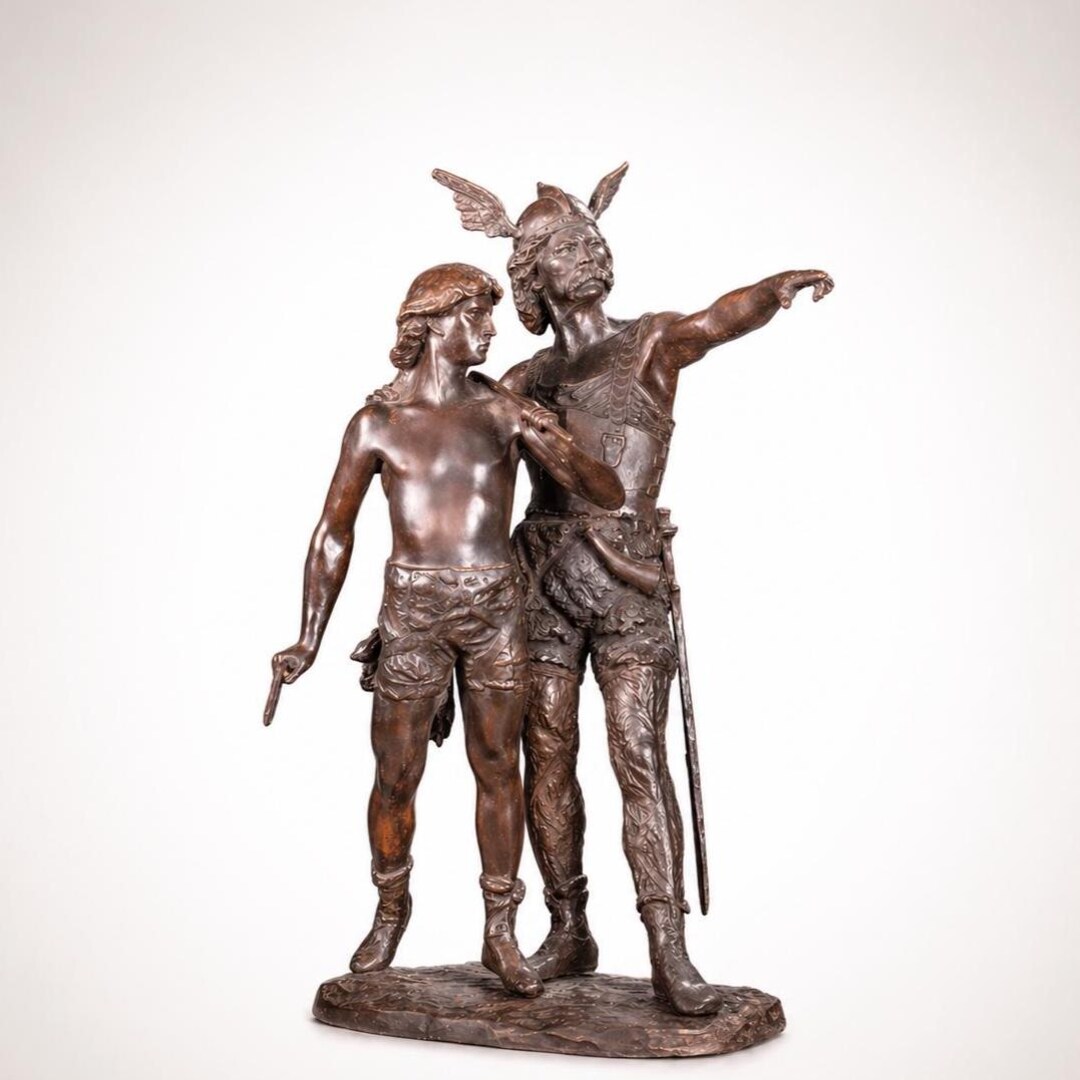 専用　bronze sculpture Bronze Vercingetorix and Son Sculpture: Lost Wax Viking Statue (33