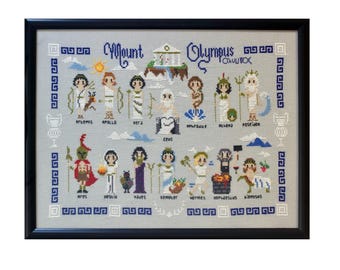 Twelve Olympians Cross-Stitch Art: Greek Mythology Pantheon