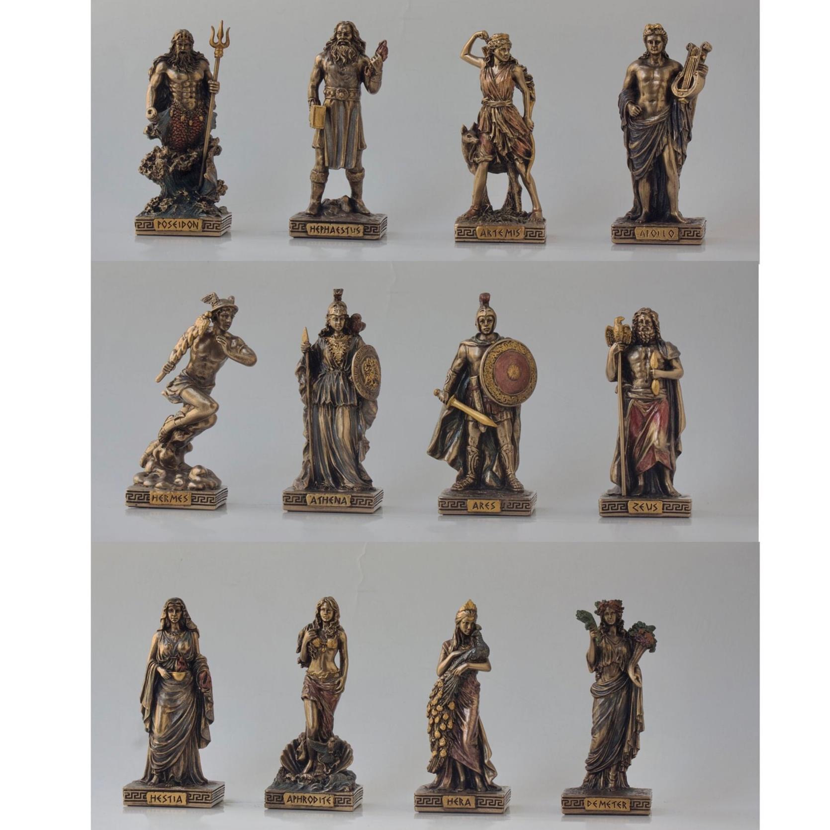 Lot 3 Figurines Dieux Grecs - Poséidon, Arès, Héphaïstos - Albâtre 16-17cm - Fait Main Grèce