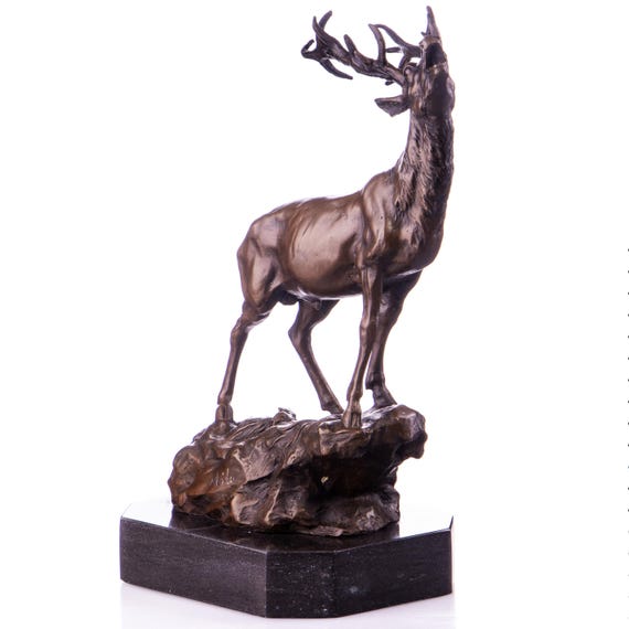 Bronze Sculpture Majestic Stag on Cliff