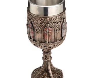 Knights Templar Chalice, Medieval Crusader Goblet, Cold Cast Bronze Drinkware (200ml)