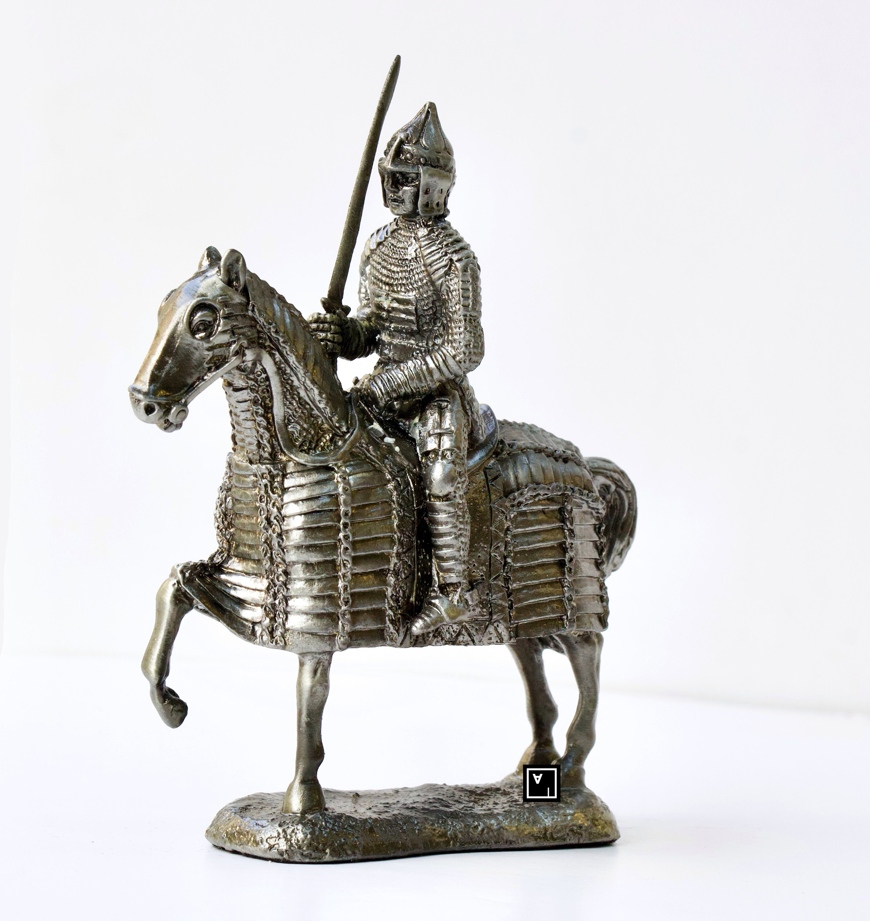 Solid Pewter Medieval Knight With Sword and Horse Statue Etsy Australia