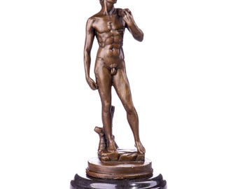Bronze David Statue – Michelangelo Renaissance Art, Marble Base