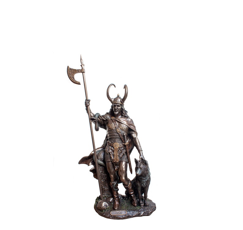 Bronzed Loki Norse God Figurine Statue Sculpture Viking 36cm Etsy
