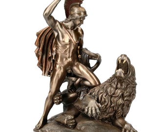 Bellerophon and Chimera Statue: Bronzed Resin Greek Mythology Decor