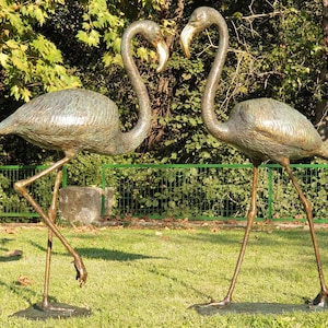 PAIR of Bronze Flamingo Sculpture. Garden Bronze Flamingo Decor. Large Garden yard Statue.