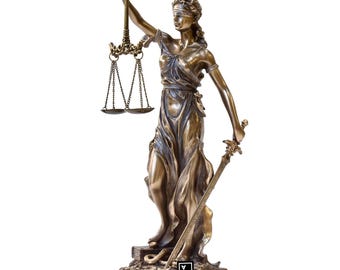 Themis-staty: Rättvisefigur i bronsfinish, advokatgåva