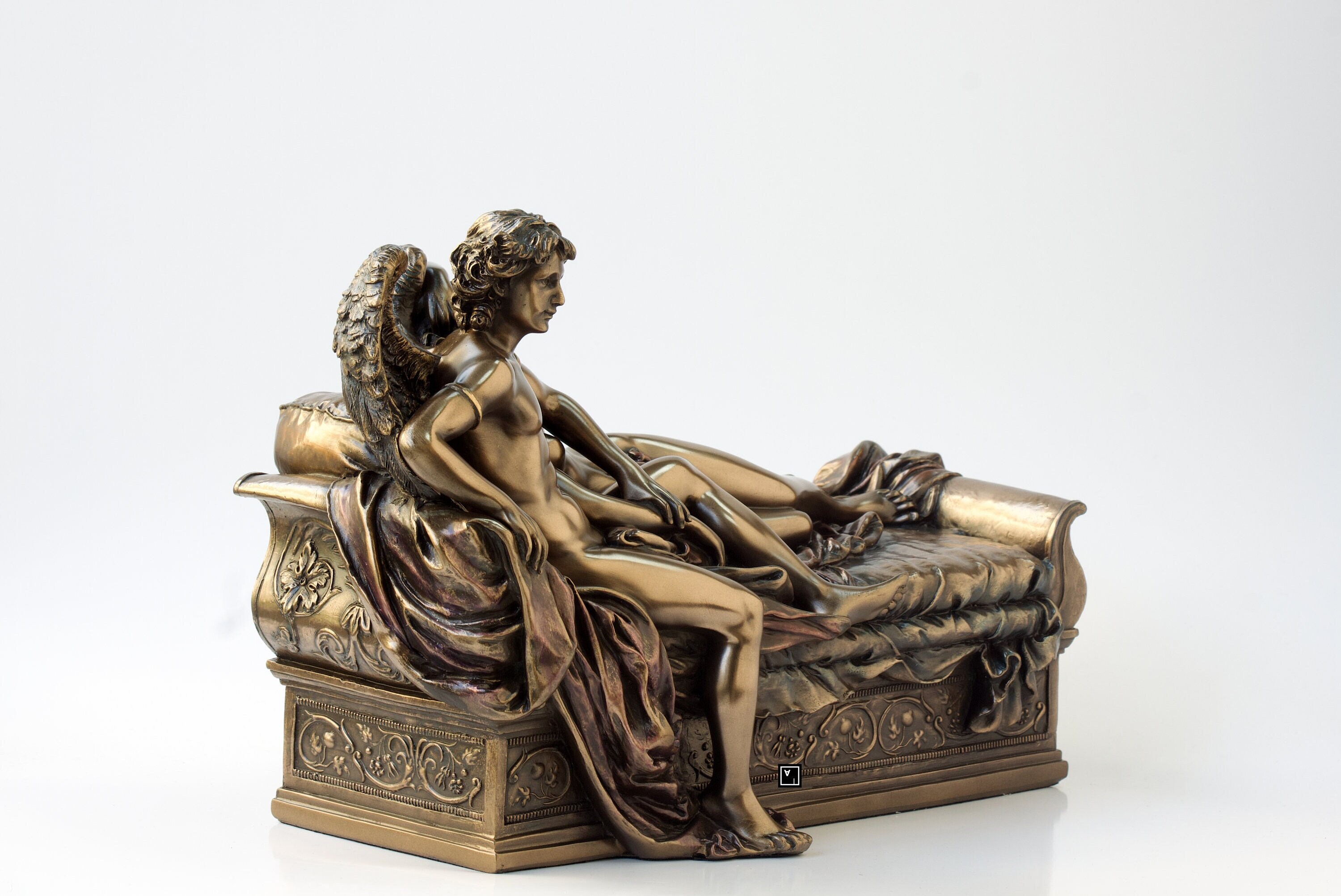 エロスとプシュケの彫刻：コールドキャストブロンズ製ギリシャ神話像