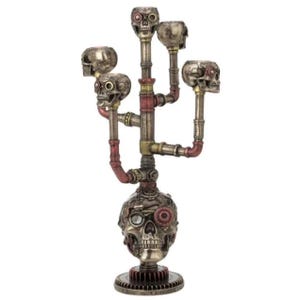 Steampunk Skull Sculpture candle holder - Gothic Pipe Decor, Industrial Skull Art, Unique Metal Table Ornament, Dark Academia Home Accent