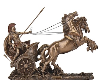 14.56 Inches Large Achilles Statue. Achilles riding Chariot Troy Battle Sculpture
